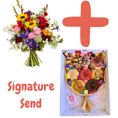 Signature Send combo - Fresh Flowers and Donut Bouquet Combo
