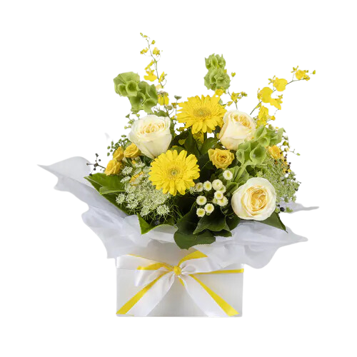 Yellow Themed In-season Flowers in a Box